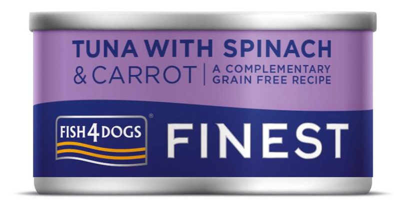 FISH4DOGS Konzerva pro psy Finest tuňák s mrkví a špenátem 85 g
