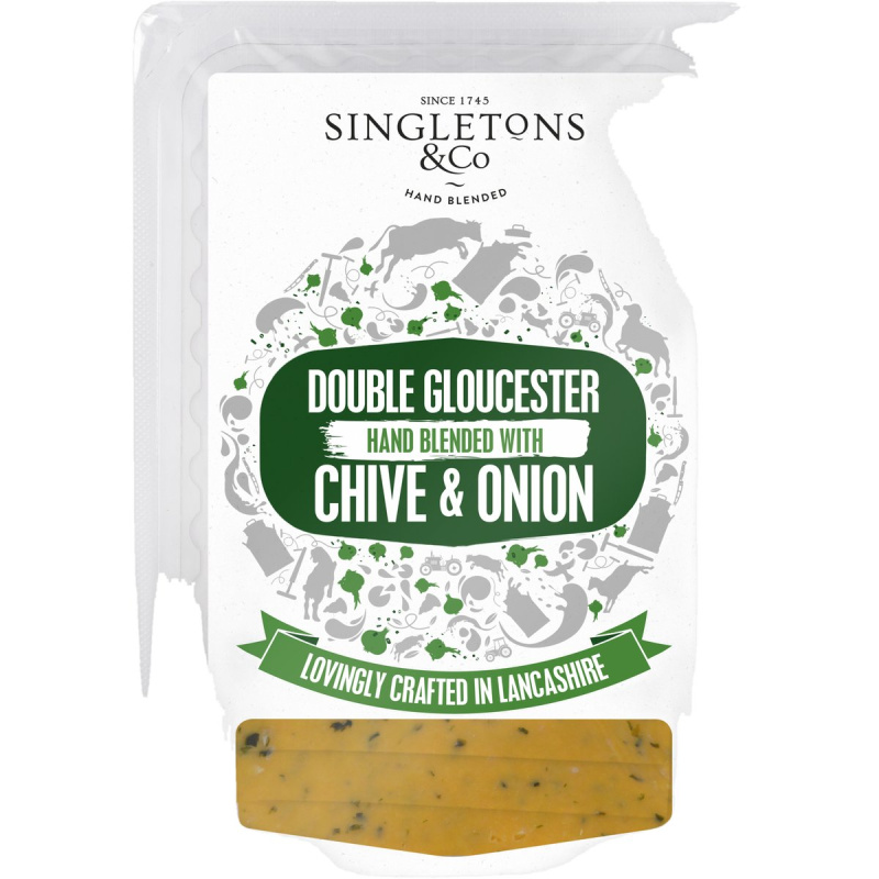 Singletons Sýr čedar Double Gloucester Chive & Onion plátky