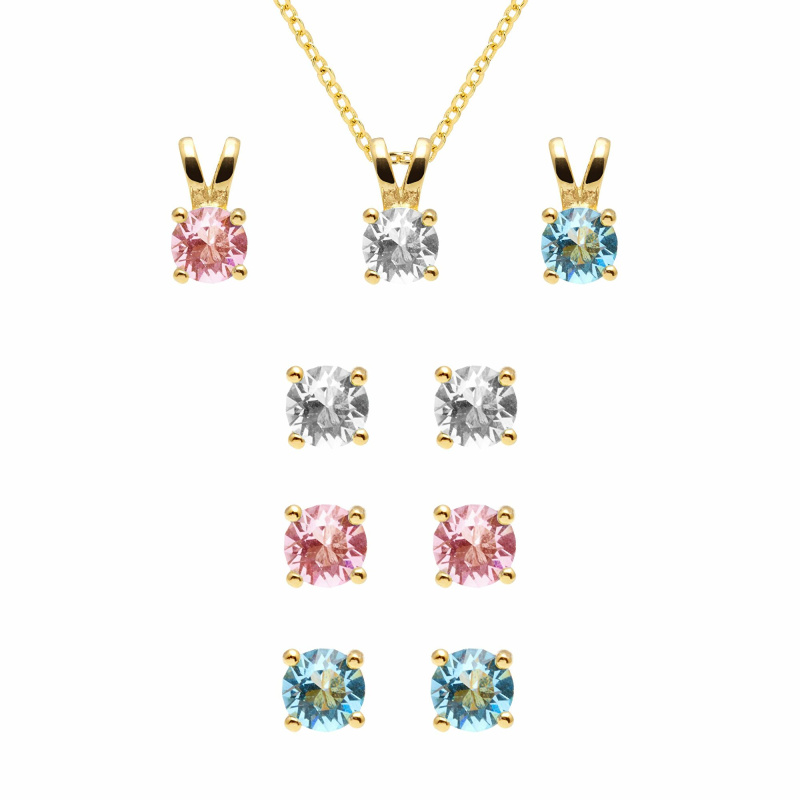 AURA Nádherný set šperků s barevnými Preciosa krystaly 90115YGAIR (řetízek, 3 páry náušnic, 3 přívěsky)