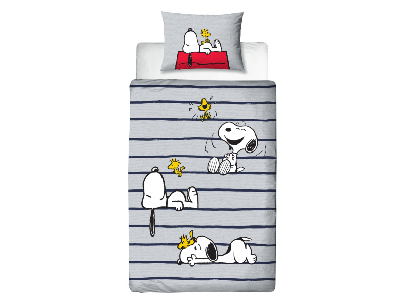 Dětské ložní povlečení Peanuts, 140 x 200 cm, 70 x 90 cm (šedá / navy modrá)