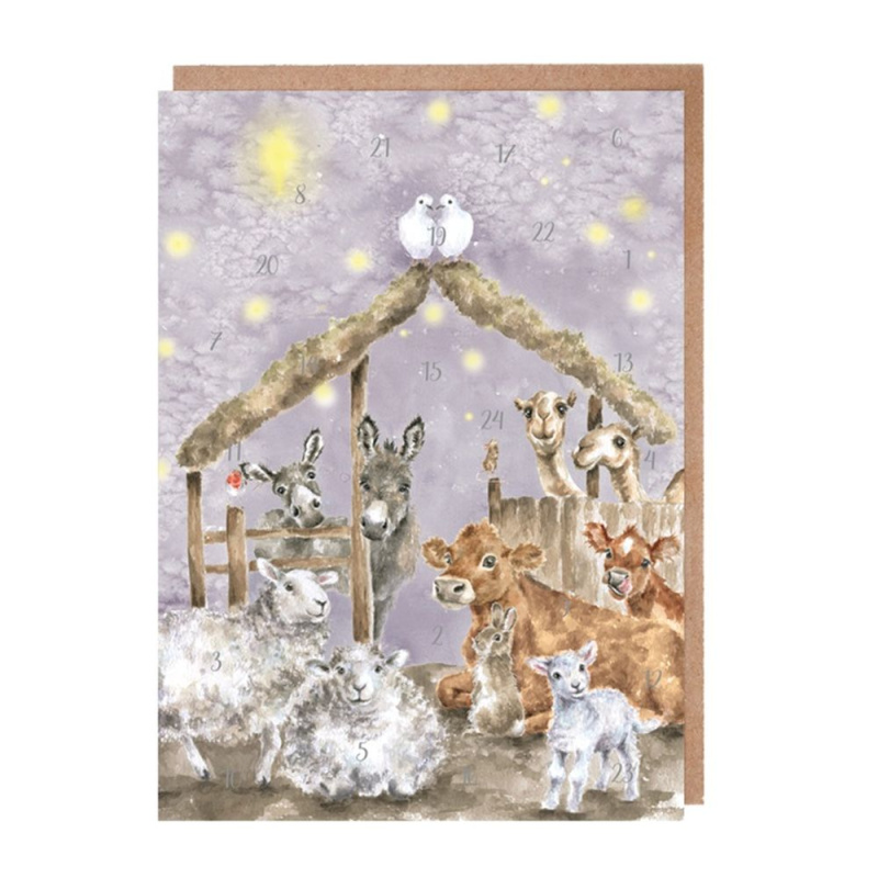 Wrendale Designs Přání s adventním kalendářem Wrendale Designs "Away in a Manger" - Betlém