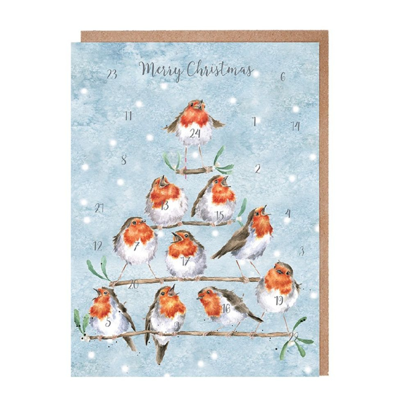 Wrendale Designs Přání s adventním kalendářem Wrendale Designs "Rockin' Robins" - Červenky