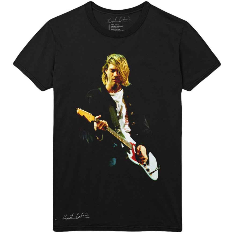 RockOff Kurt Cobain Unisex tričko - Guitar Photo Colour - černá Velikost: S
