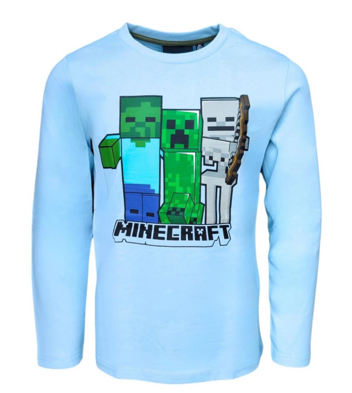 Minecraft chlapecké tričko s dlouhým rukávem světle modré – Velikost: 152