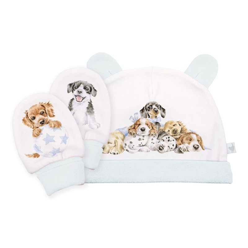 Wrendale Designs Kojenecká čepička a rukavičky Wrendale Designs "Little Paws" - Štěňátka
