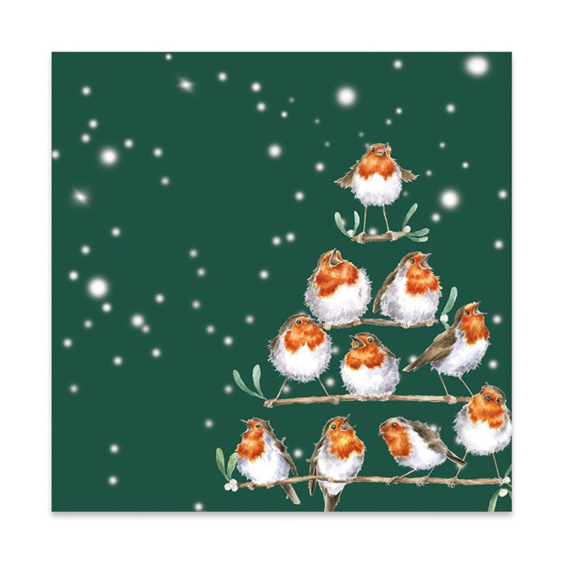 Vánoční ubrousky Wrendale Designs Rockin´ Robins, 33x33 cm - Červenky Aladine