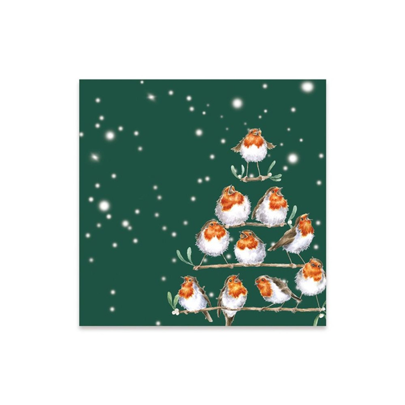 Vánoční ubrousky Wrendale Designs Rockin´ Robins, 24x24 cm - Červenky Aladine