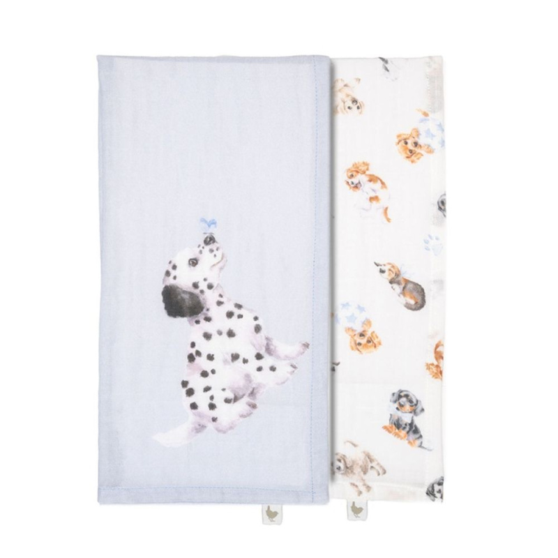 Wrendale Designs Mušelínové plenky Wrendale Designs "Little Paws", 2 ks - Štěňátka