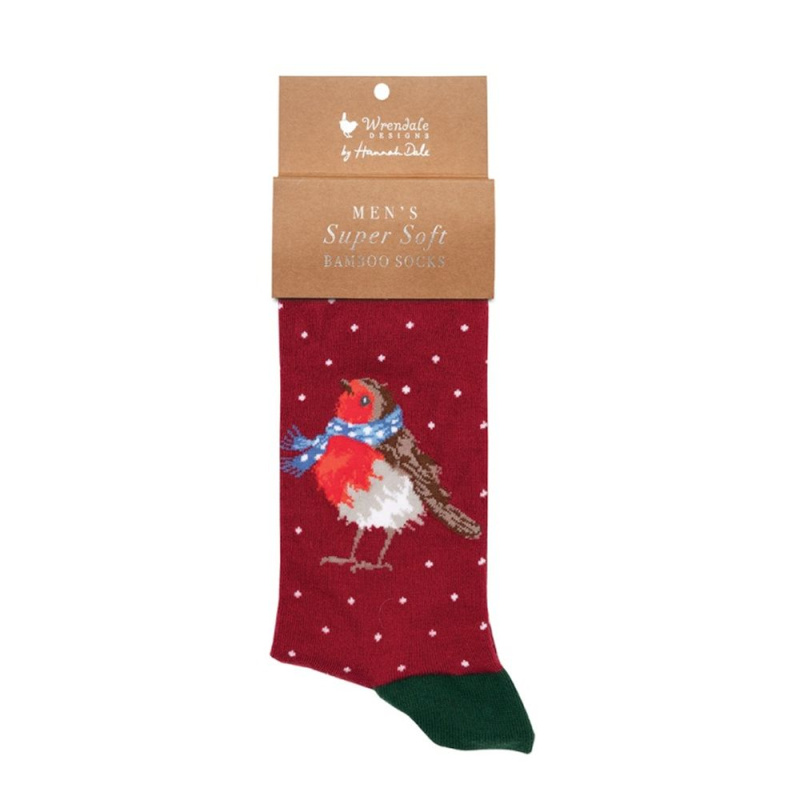 Wrendale Designs Pánské ponožky Wrendale Designs "Season's Tweetings" - Červenka, vánoční
