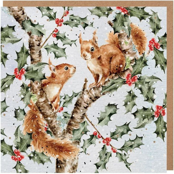 Wrendale Designs Přání Wrendale Designs "Under the Holly Boughs", 15x15 cm - Vánoční veverky
