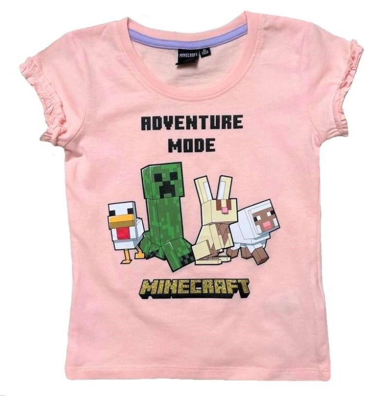 Růžové tričko Minecraft – Velikost: 128