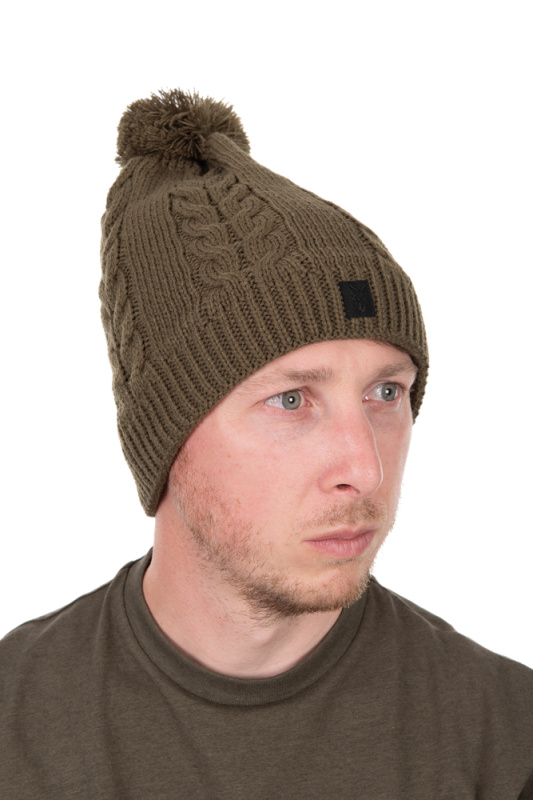 Fox čepice khaki knitted bobble