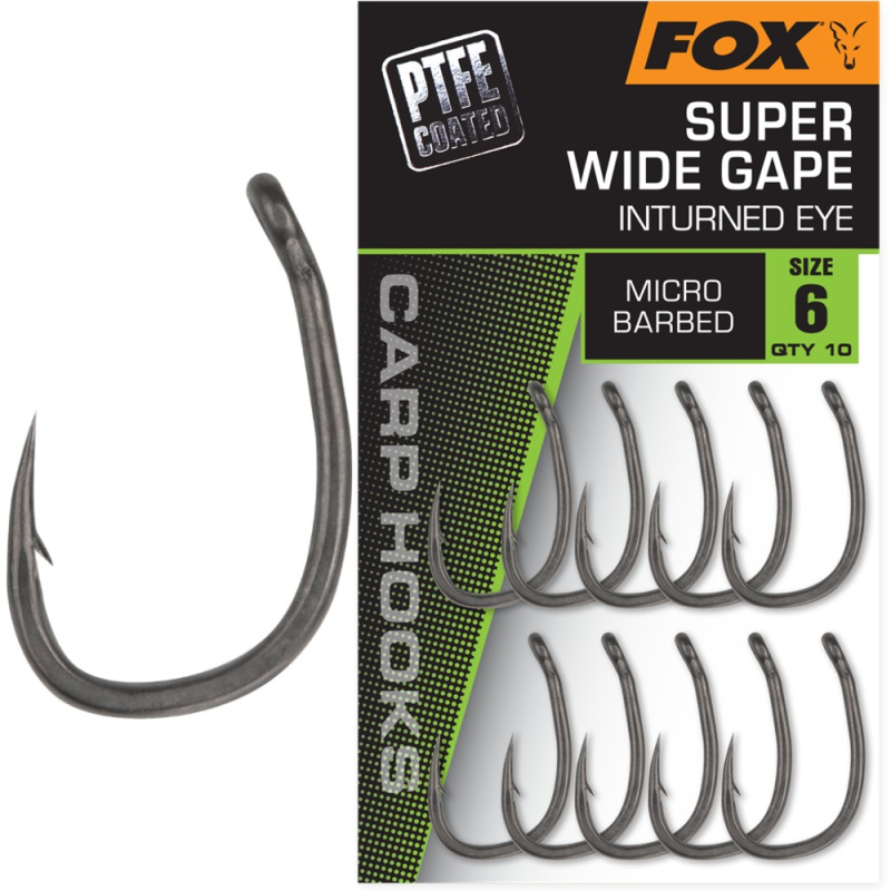 Fox háčky super wide gape in-turned eye 10 ks - velikost 4