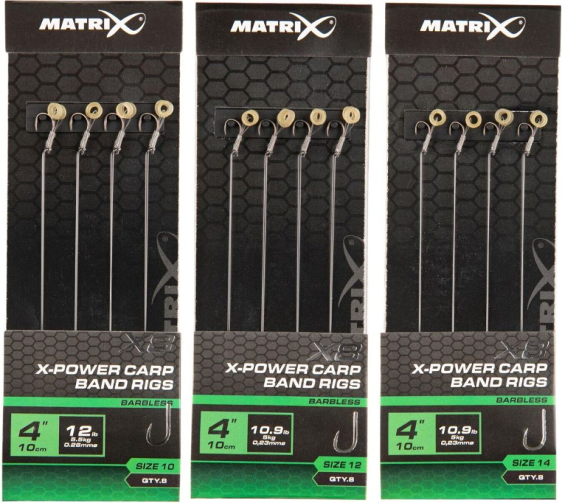 Matrix návazec x8 x-power carp band rigs 10 cm - velikost háčku 14