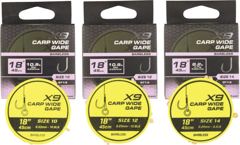 Matrix návazec x9 carp wide gape band rigs 45 cm - velikost háčku 10