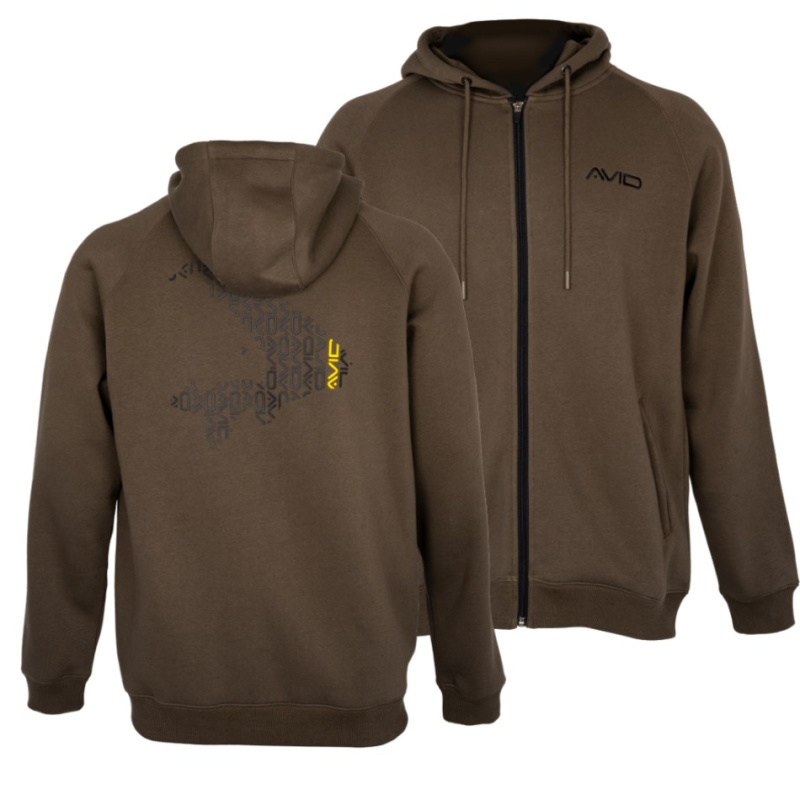 Avid carp mikina compound zip hoodie brown - m