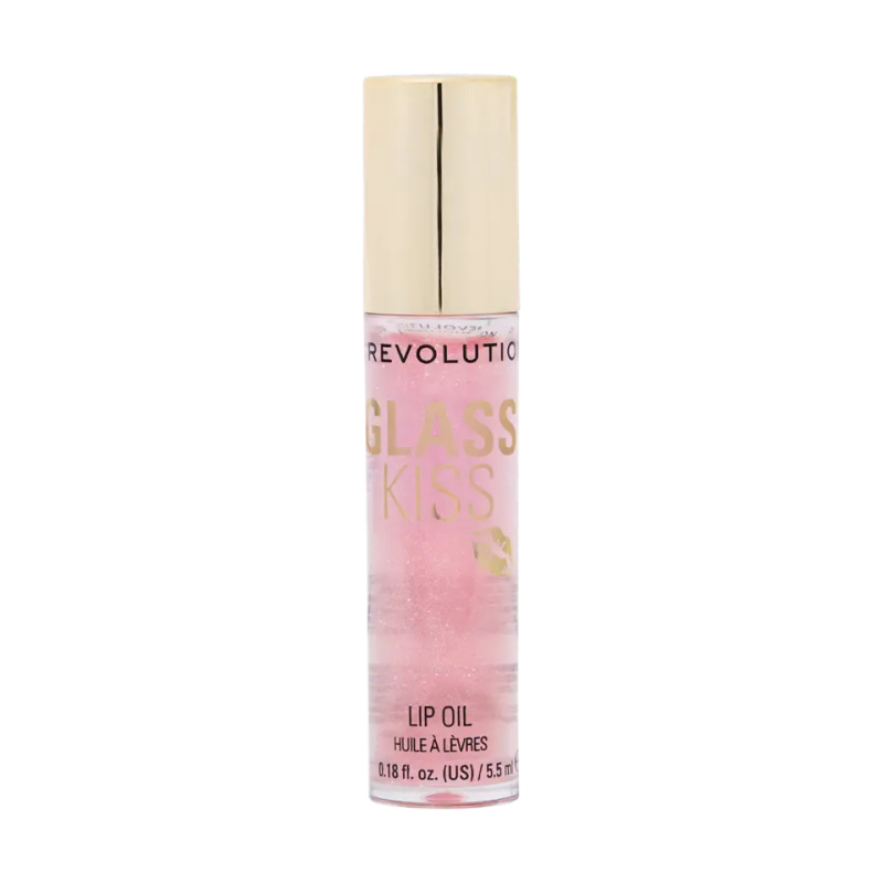 Revolution Glass Kiss třpytivý olej na rty odstín Fairytale Peach 5.5 ml
