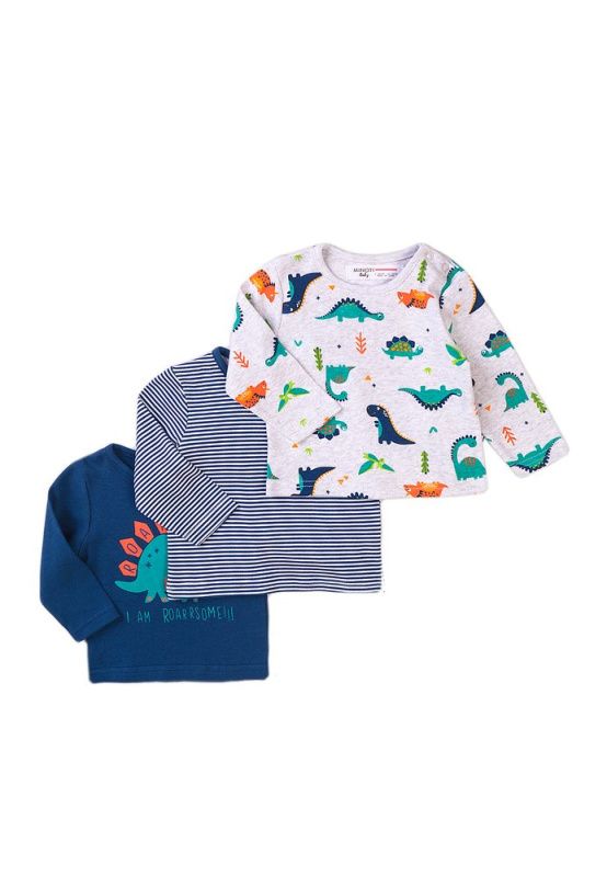 Tričko kojenecké 3pack, Minoti, Jurassic 10, modrá - 74/80 | 9-12m