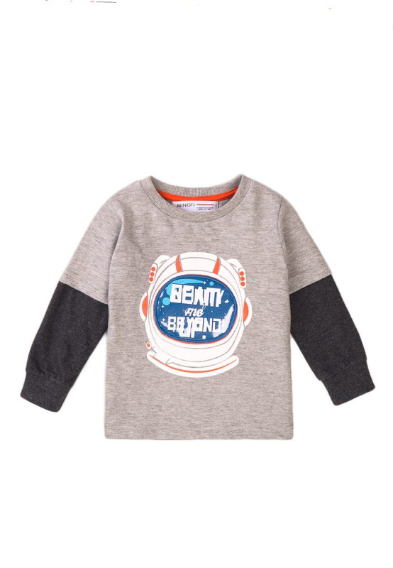 Tričko chlapecké s dlouhým rukávem, Minoti, Beam 3, šedá - 86/92 | 18-24m