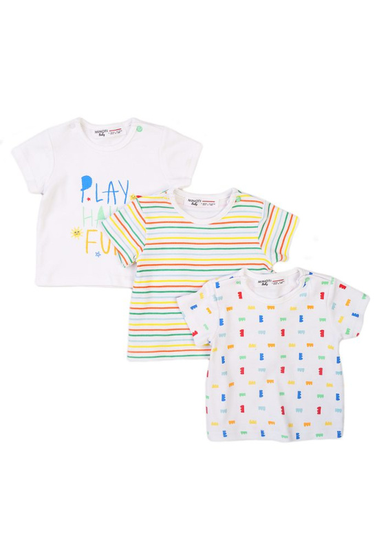 Tričko kojenecké s krátkým rukávem 3pack, Minoti, Smiling 4, bílá - 56/62 | 0-3m
