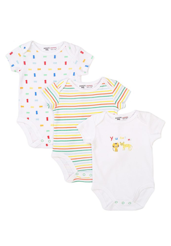 Body kojenecké 3pack, Minoti, Smiling 8, bílá - 56/62 | 0-3m