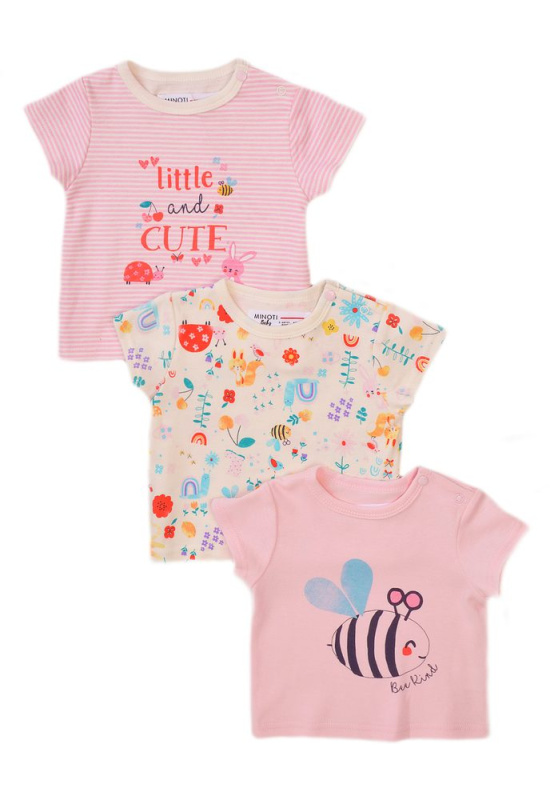 Tričko kojenecké s krátkým rukávem 3pack, Minoti, Garden 3, růžová - 62/68 | 3-6m