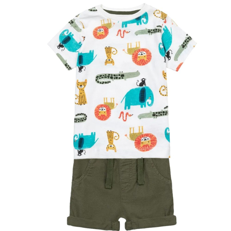 Chlapecký set - košile a kraťasy, Minoti, Planet 7, khaki - 62/68 | 3-6m