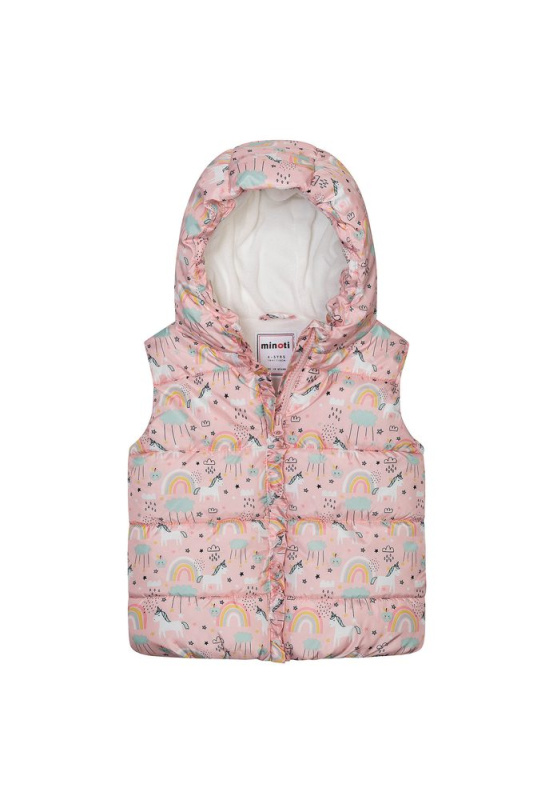 Vesta dívčí nylonová Puffa podšitá microfleecem, Minoti, 12GILET 15, růžová - 86/92 | 18-24m