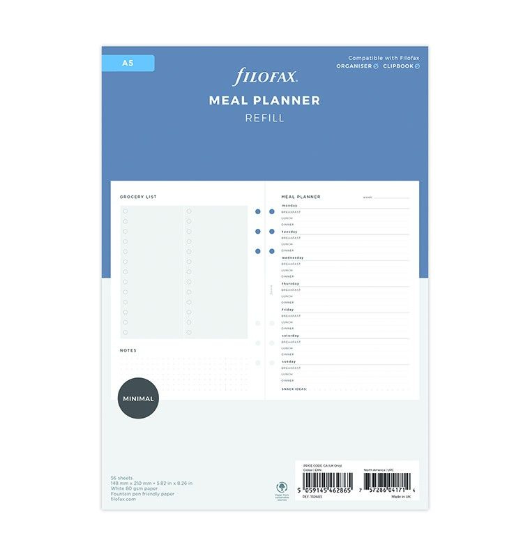 Plánování jídla náplň A5 diářů Filofax