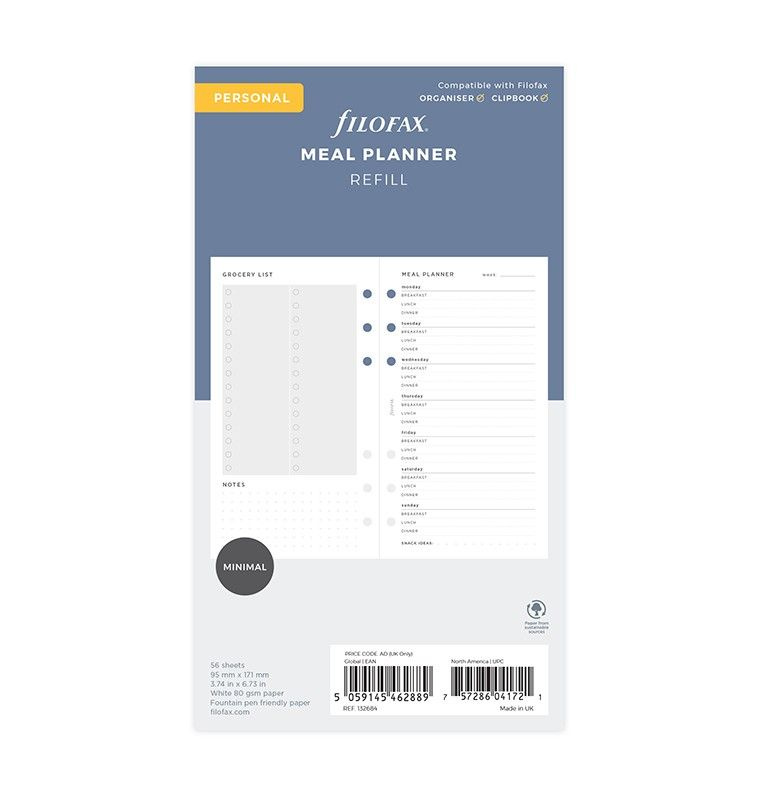 Plánování jídla náplň osobních diářů Filofax