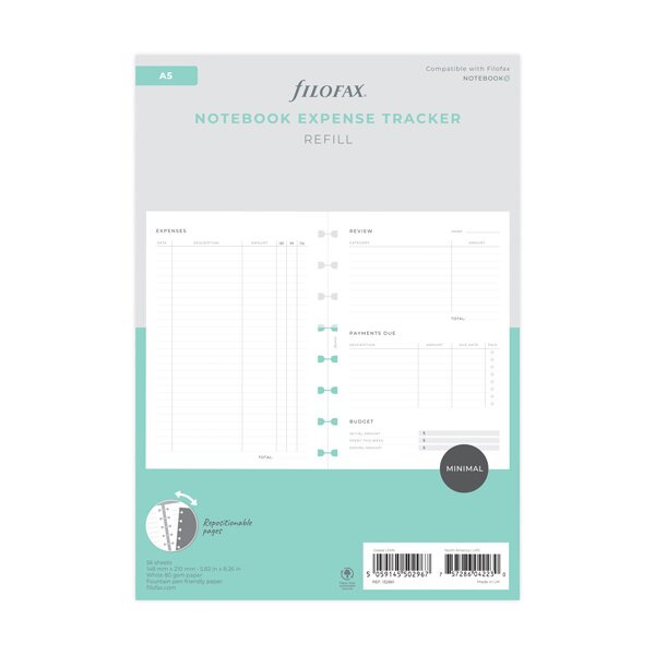 Sledování výdajů náplň A5 zápisníků Filofax Notebook