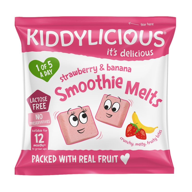 Kiddylicious Ovocné polštářky z jahod a banánu, 6g