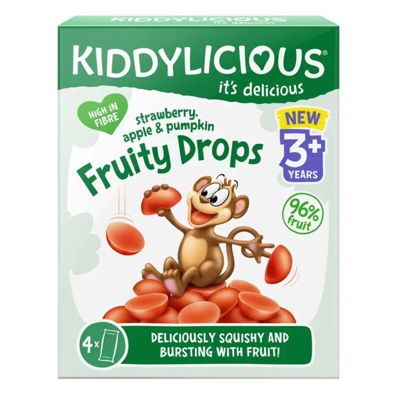 Kiddylicious Ovocné želé bonbónky jahoda, jablko a dýně, 4x16g