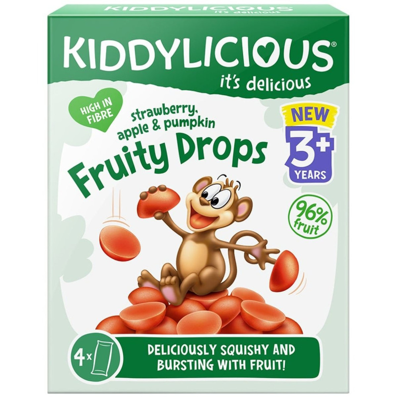 Kiddylicious Ovocné želé bonbónky jahoda, jablko a dýně, 4x16g