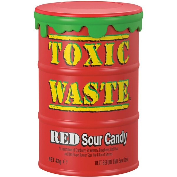 Kyselé bonbony Toxic Waste - Čevený soudek 42g Červená