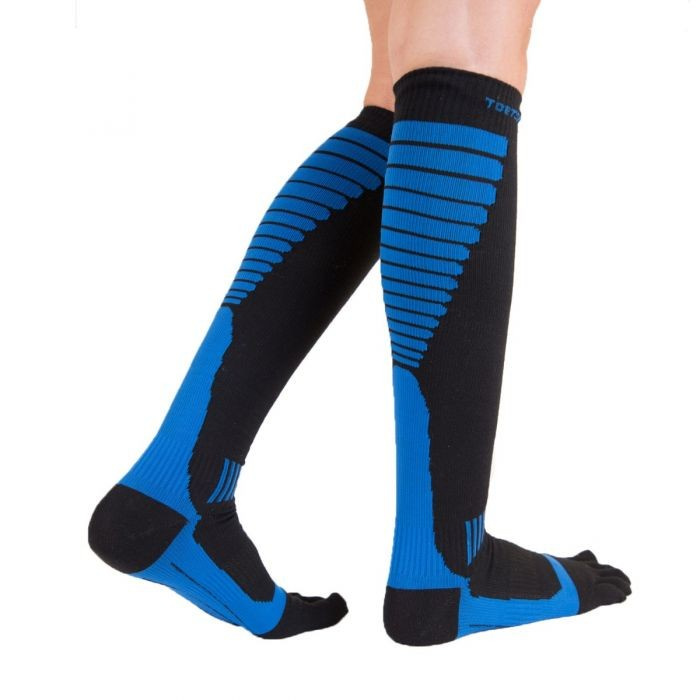 Compression Knee-High prstové kompresní podkolenky ToeToe černá / modrá M