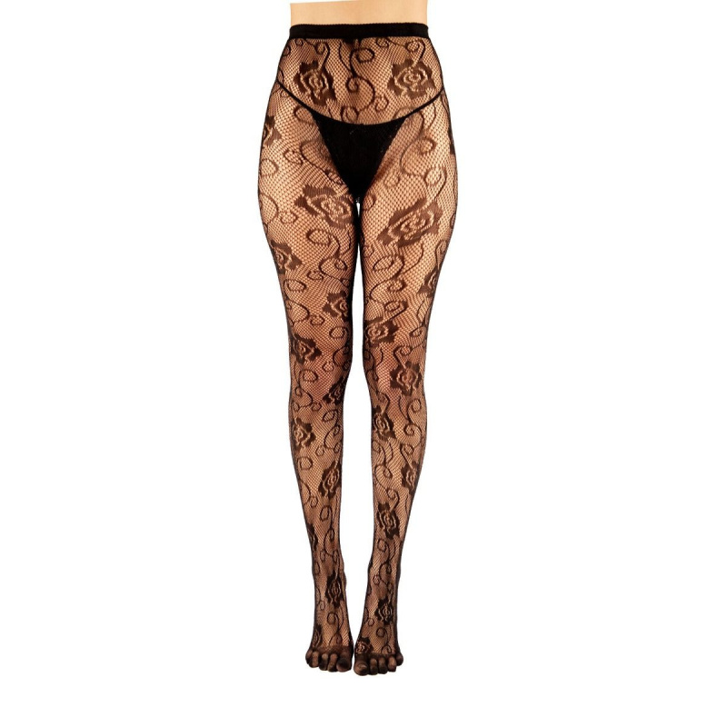 FISHNET TIGHTS silonové vzorované prstové punčocháče ToeToe - ROSE černá
