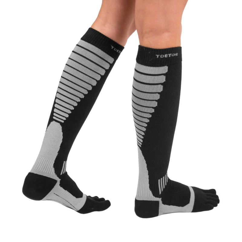 Compression Knee-High prstové kompresní podkolenky ToeToe černá / šedá M
