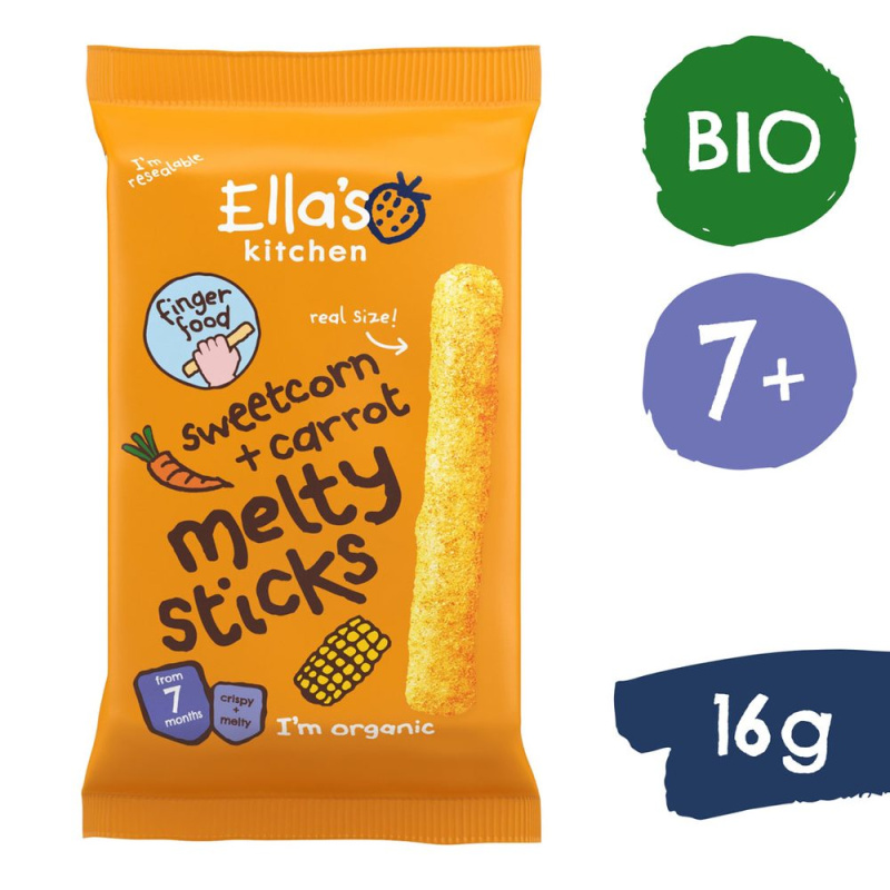 ELLA'S KITCHEN Křupavé tyčky s kukuřicí a mrkví BIO 16 g
