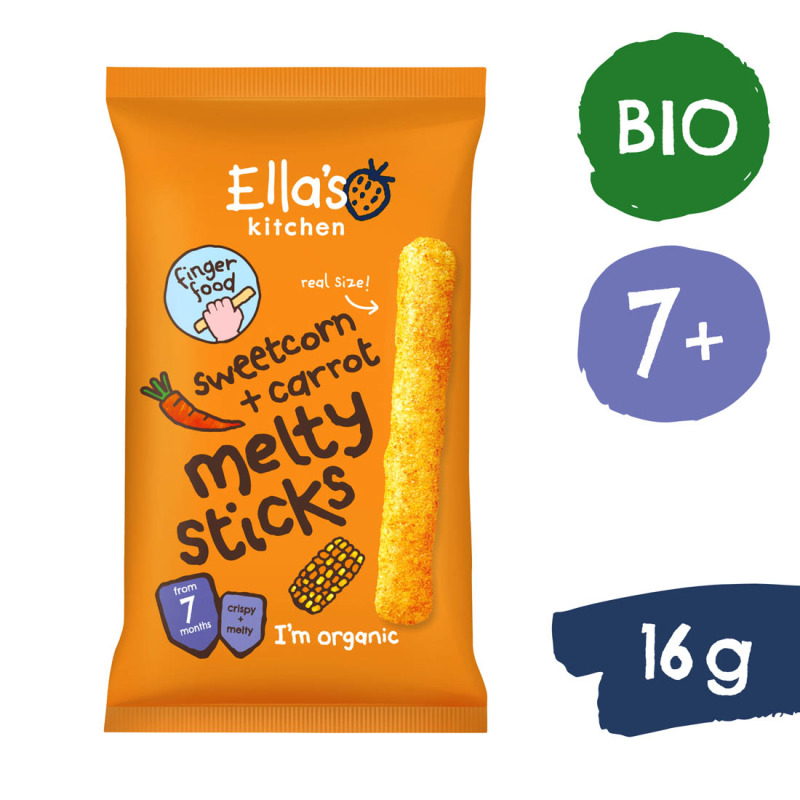 ELLA'S KITCHEN Křupavé tyčky s kukuřicí a mrkví BIO 16 g