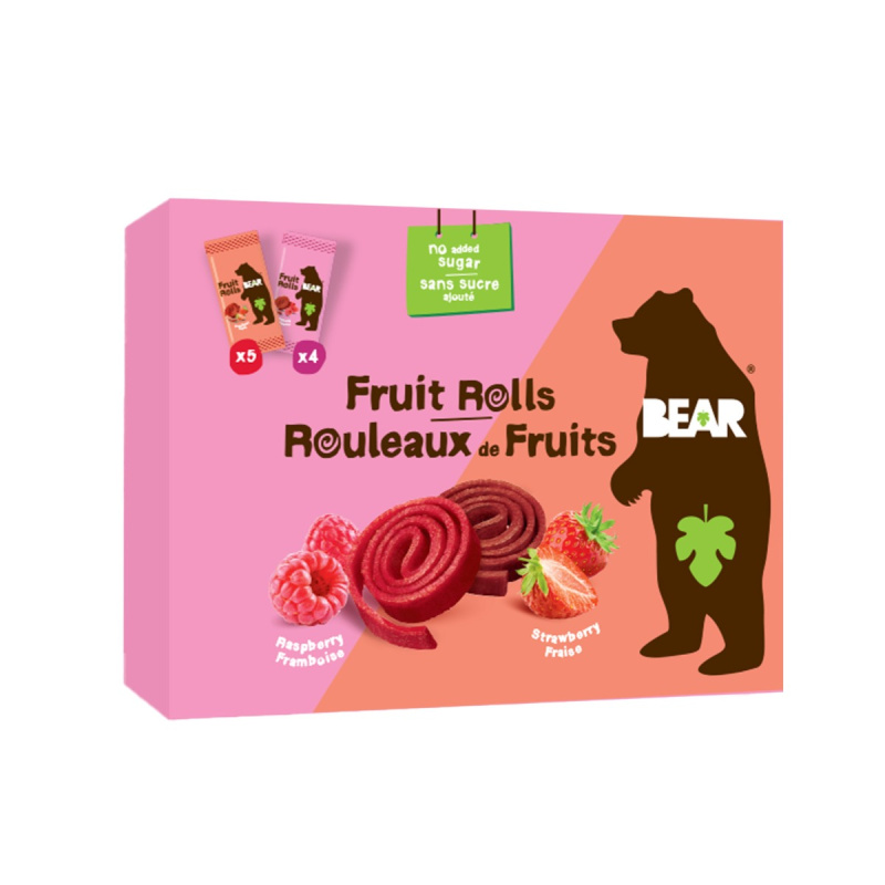 Bear Fruit Rolls jahoda a malina ovocné rolované plátky 9×20 g