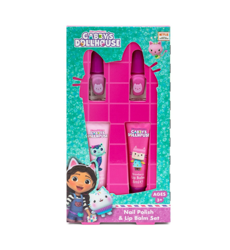 Kokomo Gabby´s Dollhouse set balzámů na rty a laků na nehty 4 ks