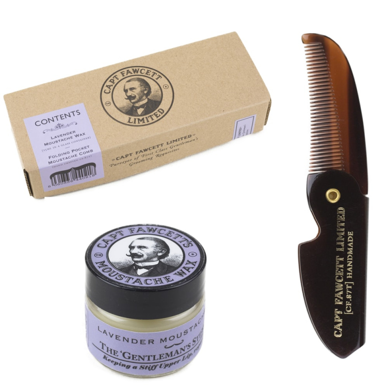 Captain Fawcett Captain Fawcett Dárková sada vosku a skládacího hřebínku na knír- Lavender