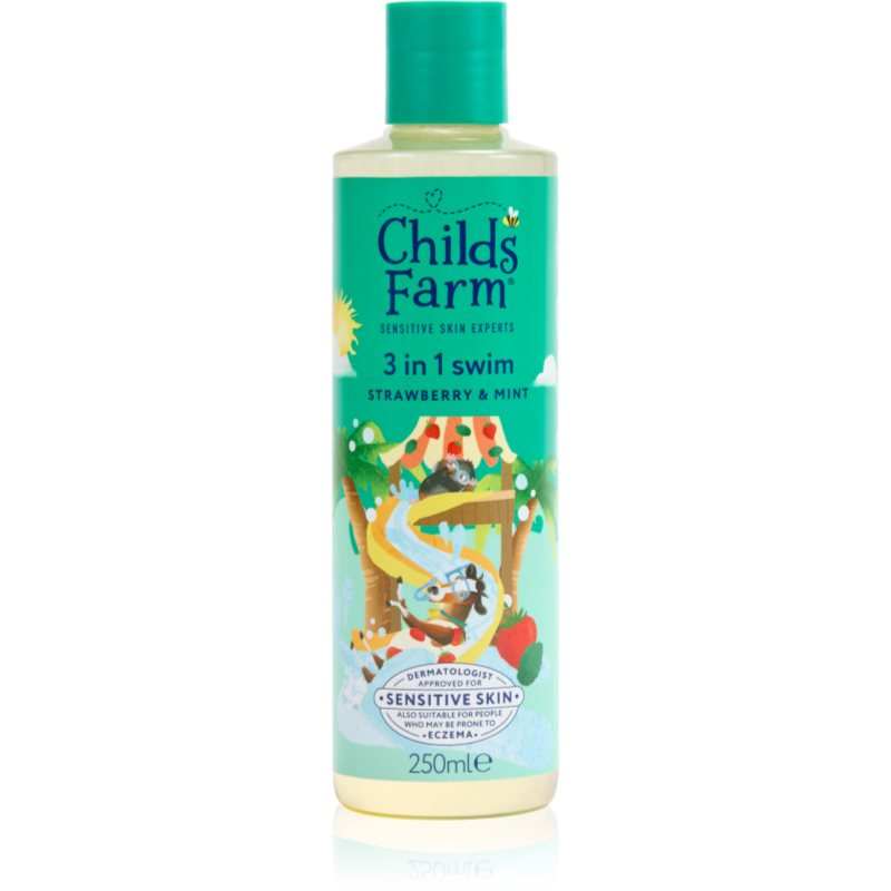 Childs Farm 3 in 1 Swim Strawberry & Organic Mint 3 v 1 šampon, kondicionér a sprchový gel pro děti 250 ml