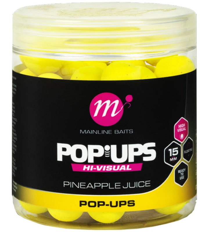 Mainline plovoucí boilie high visual pop-ups pineapple juice 15 mm 50 ks