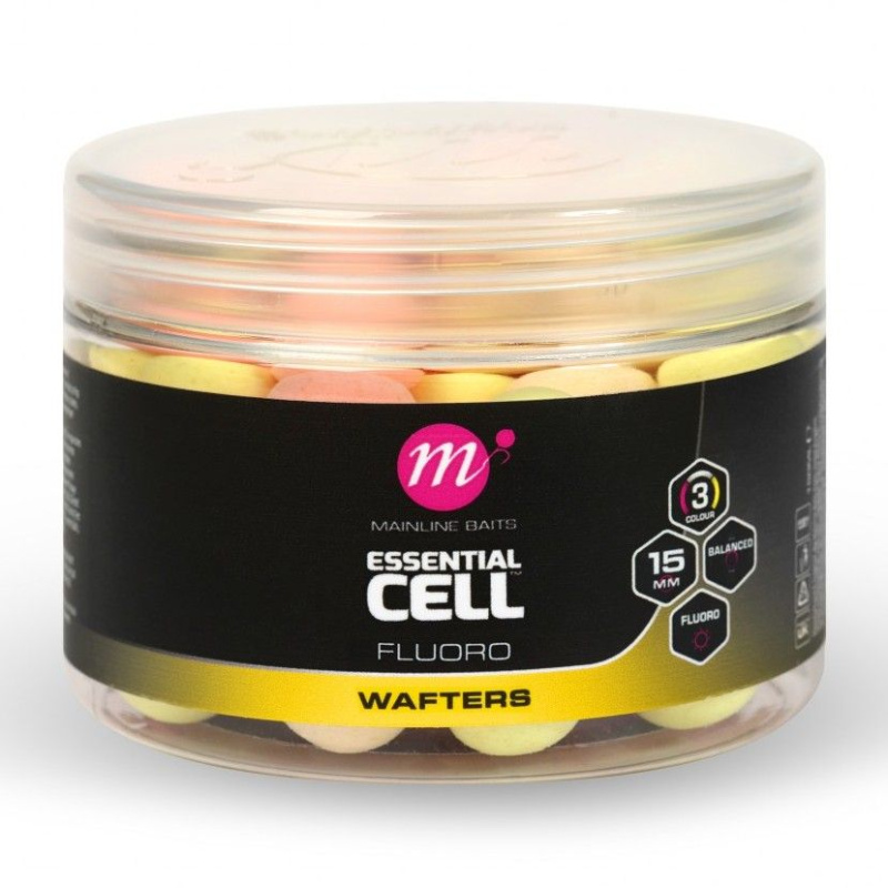 Mainline balanced boilie fluoro wafters pink yellow white 15 mm - essential cell