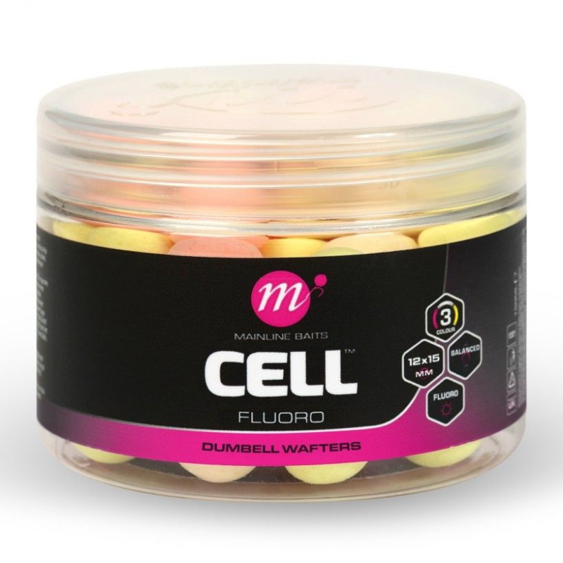 Mainline balanced boilie fluoro dumbell wafters pink yellow white 12x15 mm - cell