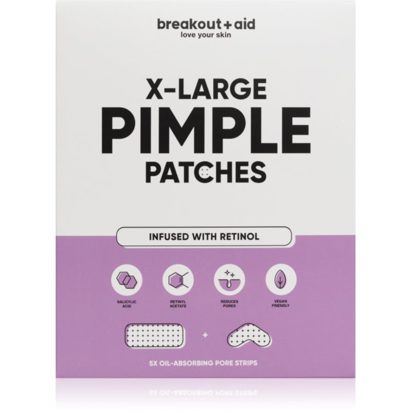 Breakout+aid XL Náplasti na ošetření problematické pleti s kyselinou salicylovou a retinolem, 5 ks