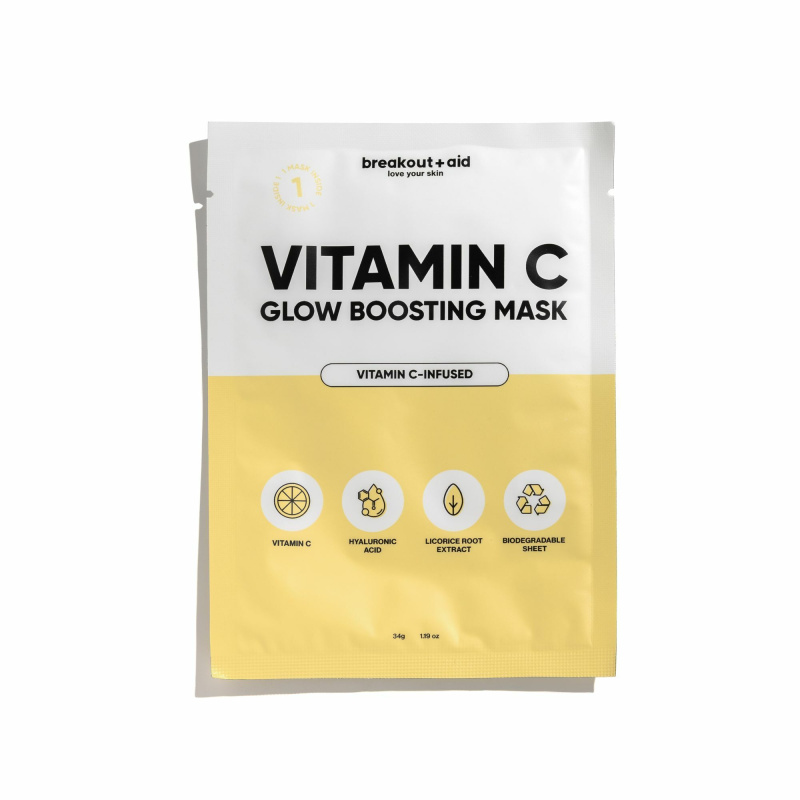 breakout + aid Vitamin C Glow Boosting Mask plátýnková maska s vitaminem C 34 g