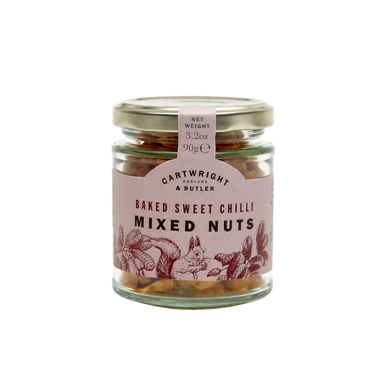 Cartwright & Butler Směs pečených kešu a arašídů s příchutí Sweet Chilli, skleněná dóza, 95 g 4501
